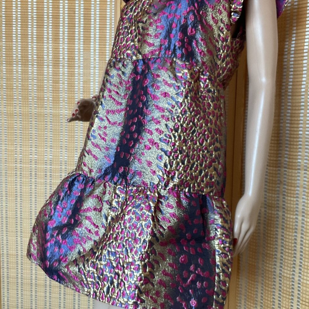 NWOT! THML Metallic Textured Wildcat Mini Dress Pink Gold Flutter Sleeve Small - Picture 5 of 16